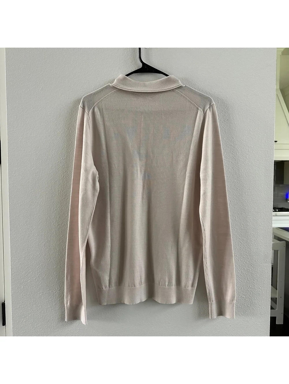 REISS Trafford Long Sleeved Half Button Merino Wool Polo In Neutral